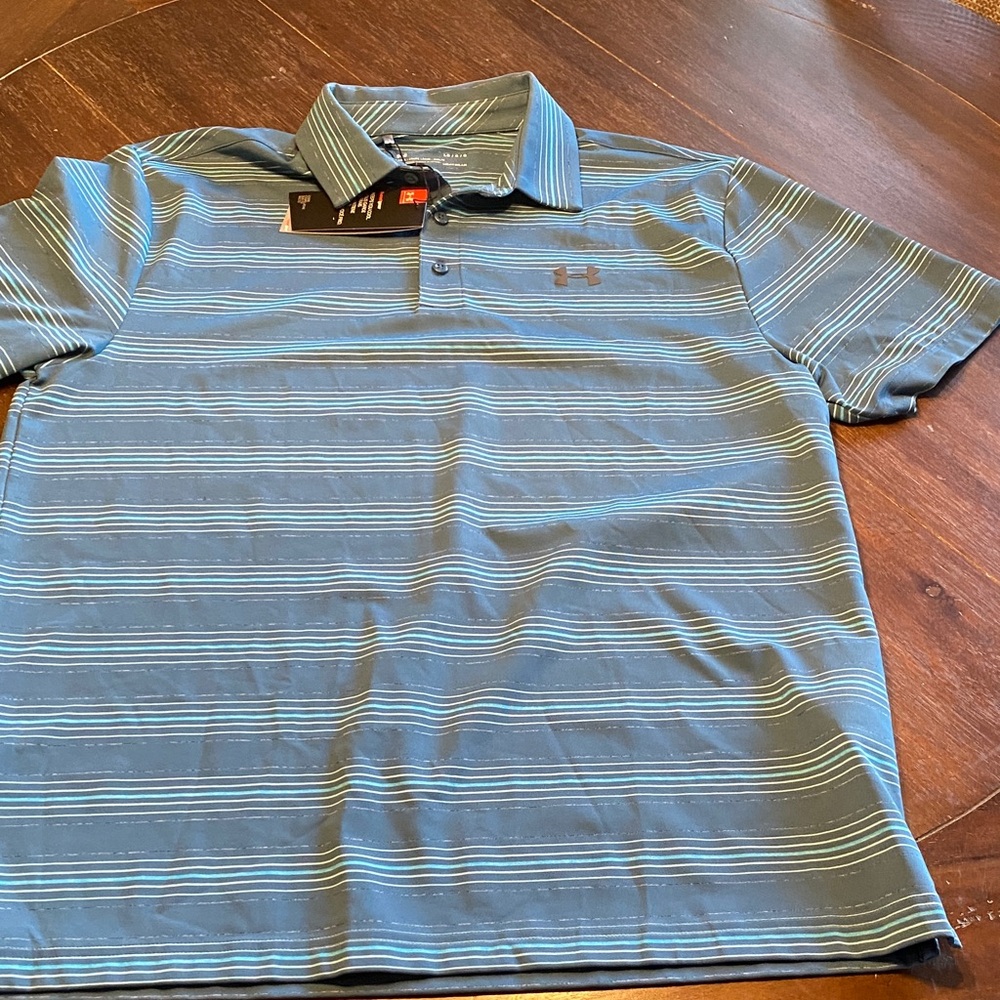 Under Armour Men's Teal Striped Polo Shirt